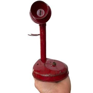 Metal Toy Phone Candlestick Base Red Telephone Replacement Piece Vtg MCM READ
